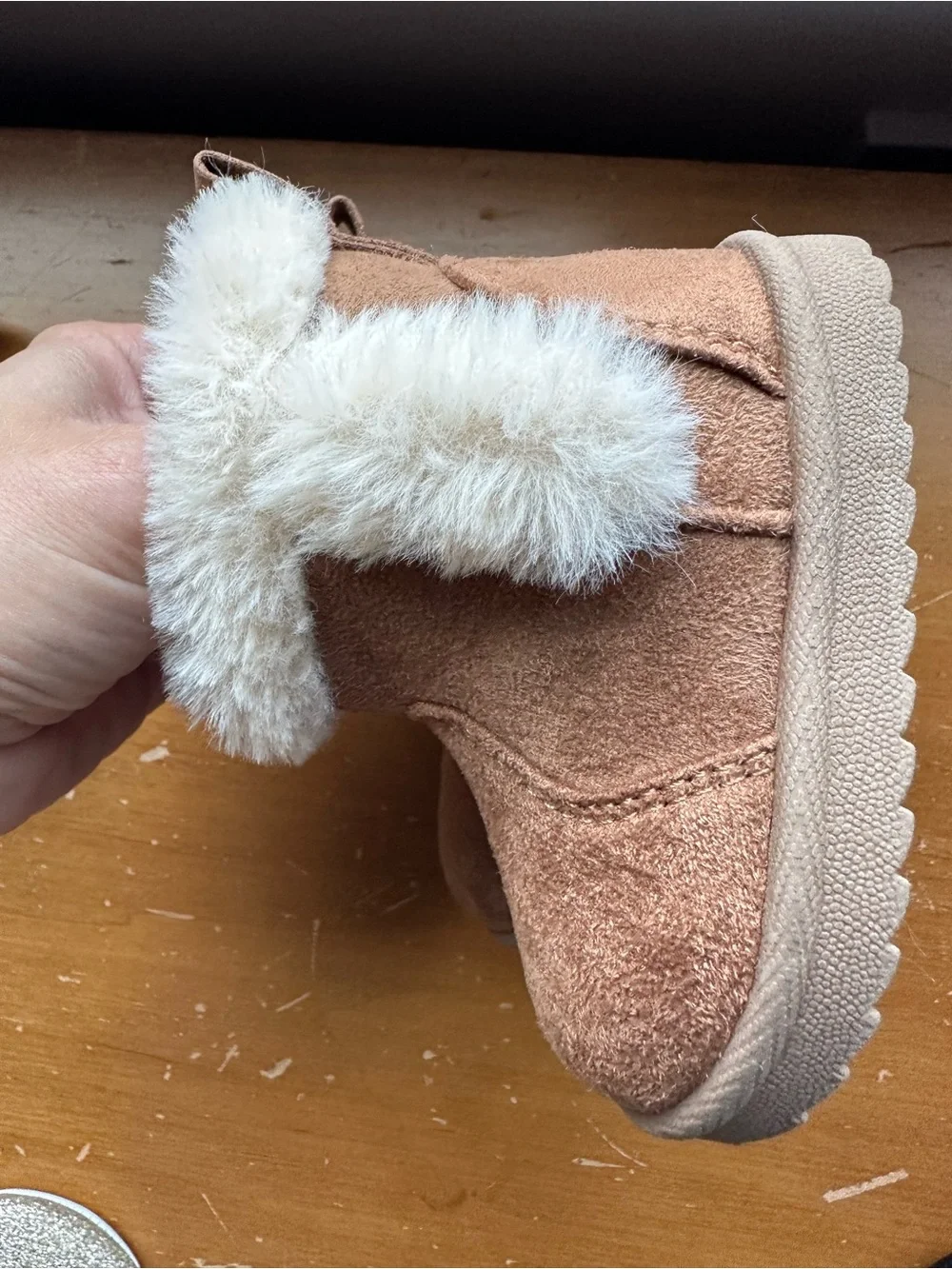 Wondershop Brown Faux Suede Boots with Cream Faux-Fur Cuff